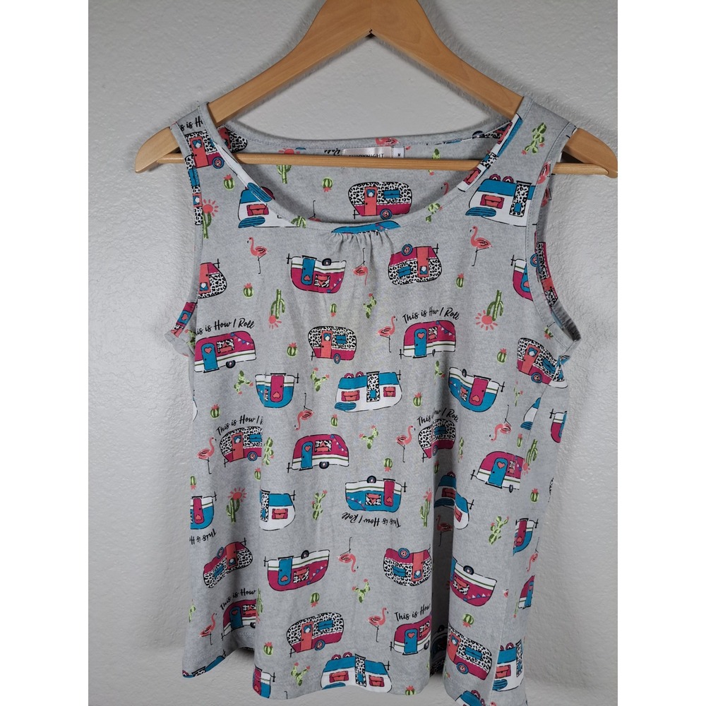 Enjoynight Gray Camper Flamingo This Is How I Roll Sleep Tank Top Medium